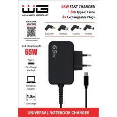 WG - 65W univerzální notebooková nabíječka s Type-C kabelem 1,8m + 4 adaptéry