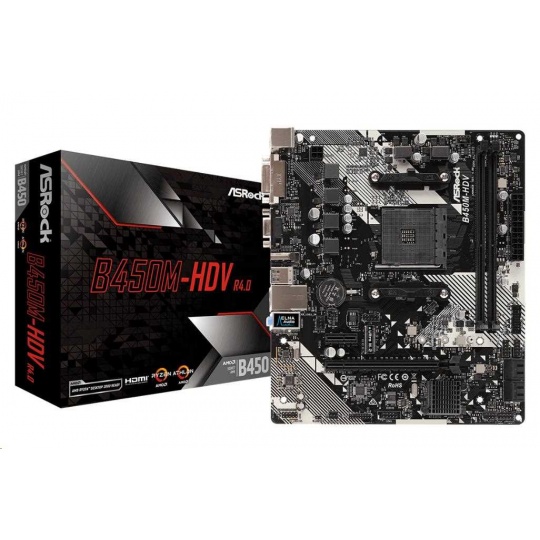 ASRock MB Sc AM4 B450M-HDV R4.0, AMD B450, 2xDDR4, VGA, mATX