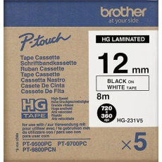 BROTHER HGE-231V5 Labelling Supplies, 12mm Black/White (5 pcs Pack) High Grade Tape BROTHER HGE-231V5 Labelling Supplies, 12mm Black/White (5 pcs Pack) High Grade Tape