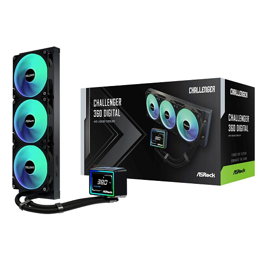 ASROCK Vodní chladič Challenger 360 Digital, 3x120mm, ARGB, LGA1851, AM5, černá