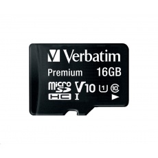 VERBATIM MicroSDHC karta 16GB Premium, U1 + SD adaptér