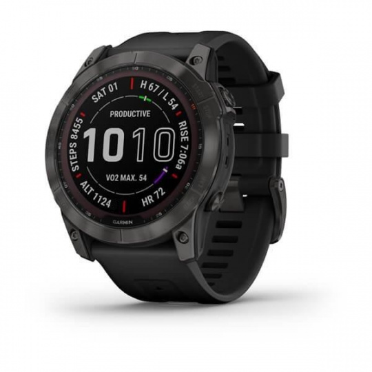 Garmin fenix 7X Sapphire Solar, Titan Carbon Gray/ Black Silicone Band