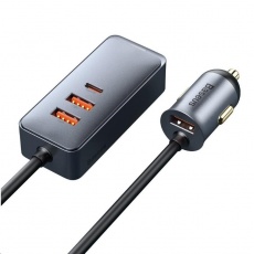 Baseus rychlo nabíječka do auta s prodlužovacím kabelem 3x USB-A, 1x Type-C 120W šedá Baseus rychlo nabíječka do auta s prodlužovacím kabelem 3x USB-A, 1x Type-C 120W šedá