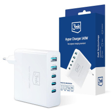 3mk síťová nabíječka - Hyper Charger 140W, GaN 3x USB-C (PD) / 2x USB, bílá 3mk síťová nabíječka - Hyper Charger 140W, GaN 3x USB-C (PD) / 2x USB, bílá