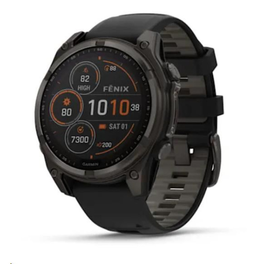 Garmin - fenix 8 Solar Sapphire - 47 mm - Carbon Gray DLC Titanium with Black | Pebble Gray Silicone Band, EU Garmin - fenix 8 Solar Sapphire - 47 mm - Carbon Gray DLC Titanium with Black | Pebble Gray Silicone Band, EU