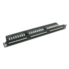 19" Patch panel LYNX 24port, UTP, Cat5E, 30µm, duální svorkovnice, černý