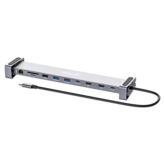 MANHATTAN Dokovací stanice USB-C 10v1, 2xHDMI, USB-C 3.0, USB-C PD 100W, 3xUSB-A 3.0, SD/microSD, RJ45