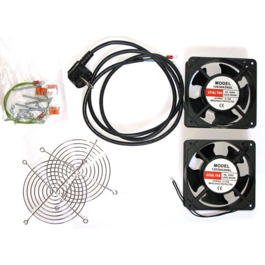19" ventilace pro nástěnné rozvaděče XtendLan, 2 ventilátory, napájecí kabel, spojovací materiál