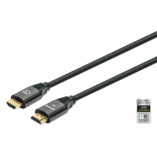 Manhattan kabel HDMI s Ethernetem, HDMI Male na Male, 3m, černá