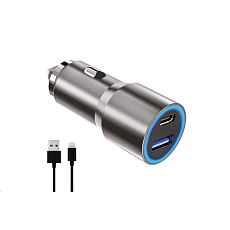 WG - Autonabíječka 2x USB 38 W, 1x USB-A + 1x USB-C, + kabel USB-A na Lightning, stříbrá