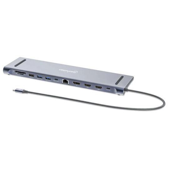 MANHATTAN Dokovací stanice USB-C 12v1, 2xHDMI, DP, USB-C PD 100W, USB-C 3.0, 3xUSB-A 3.0, SD/microSD, RJ45, 3.5mm Jack