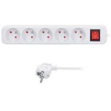 Solight prodlužovací přívod 3m, 5 zásuvek, vypínač, 16A/3680W, PVC, bílý Solight prodlužovací přívod 3m, 5 zásuvek, vypínač, 16A/3680W, PVC, bílý