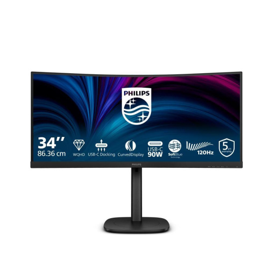 Philips MT 34" 34B2U3600C - 3440x1440,VA,120Hz,Prohnutý,HDMI,DP,USBhub,USB-C,RJ45,Repro,Otočný