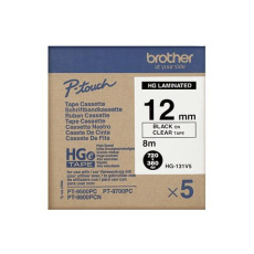 BROTHER HGE-131V5 Labelling Supplies, 12mm Black/Clear (5 pcs Pack) High Grade Tape BROTHER HGE-131V5 Labelling Supplies, 12mm Black/Clear (5 pcs Pack) High Grade Tape