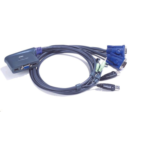 ATEN přepínač KVM 2-port VGA KVMP USB2.0, mini, audio, 0,9m kabely   POŠKOZEN OBAL