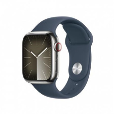 APPLE Watch Series 9 GPS + Cellular 41mm Silver Stainless Steel Case with Storm Blue Sport Band - M/L