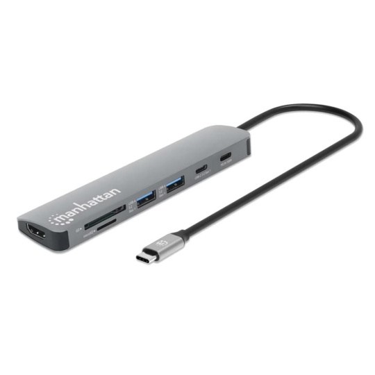 MANHATTAN Dokovací stanice USB-C 7v1, HDMI, USB-C 3.0, USB-C PD 100W, 2xUSB-A 3.0, SD/microSD