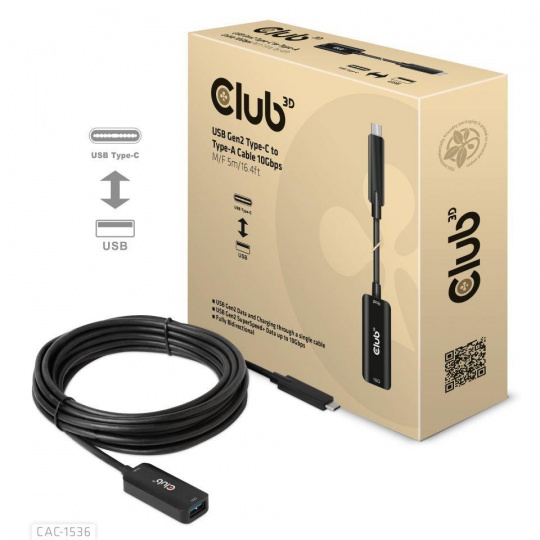 Club3D adaptér USB-C na USB-A, 10Gbps, 5m, M/F