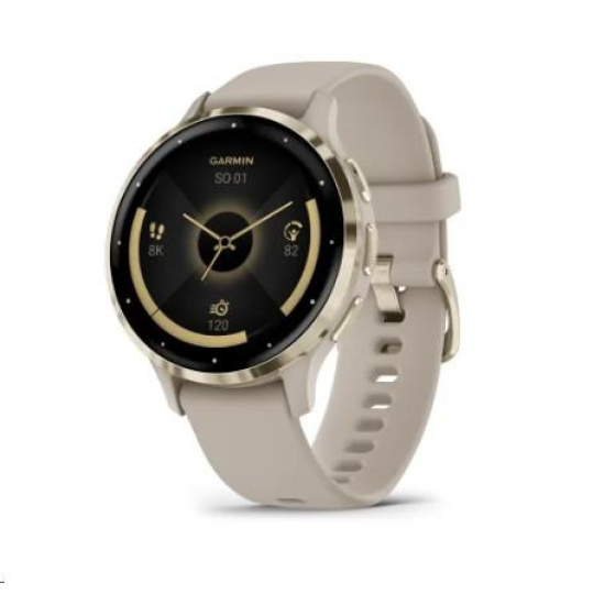 Garmin Venu® 3S, Nerezová luneta Soft Gold, pouzdro French Gray, silikonový řemínek