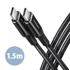 AXAGON BUCM-CM15AB, HQ kabel USB-C <-> USB-C, 1.5m, USB 2.0, PD 60W 3A, ALU, oplet, černý