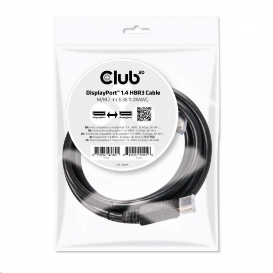 Club3D Certifikovaný Kabel DisplayPort 1.4 HBR3 8K60Hz (M/M), 2m