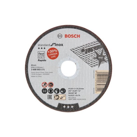 BOSCH dělicí kotouč rovný Standard for Inox - Rapido, WA 60 T BF, 125 mm, 22,23 mm, 1,0 mm