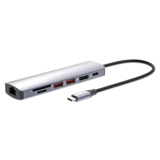 MANHATTAN Dokovací stanice USB-C 7v1, HDMI, USB-C PD 100W, 2xUSB-A 3.1, SD/microSD, RJ45