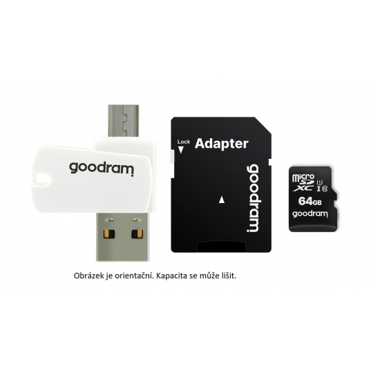 GOODRAM microSDXC karta 64GB M1A4 All-in-one (R:100/W:10 MB/s), UHS-I Class 10, U1 + Adapter + OTG card reader/čtečka