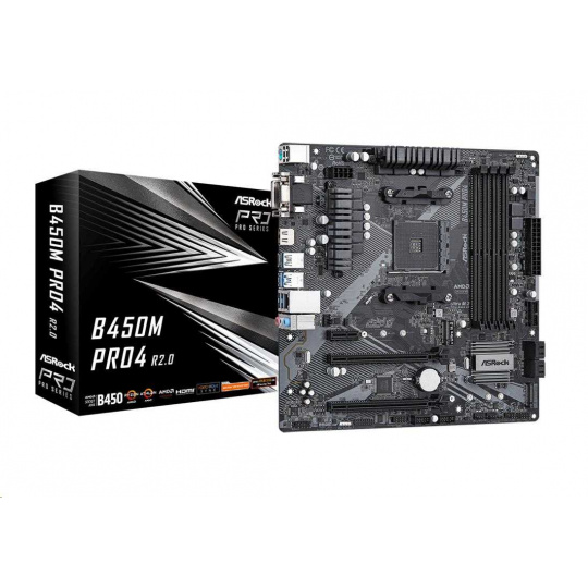 ASRock MB Sc AM4 B450M PRO4 R2.0, AMD B450, 4xDDR4, 1xHDMI, 1xDVI, 1xVGA, mATX