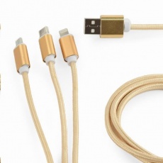 GEMBIRD Kabel USB A Male/Micro B + Type-C + Lightning, 1m, opletený, zlatý, blister GEMBIRD Kabel USB A Male/Micro B + Type-C + Lightning, 1m, opletený, zlatý, blister