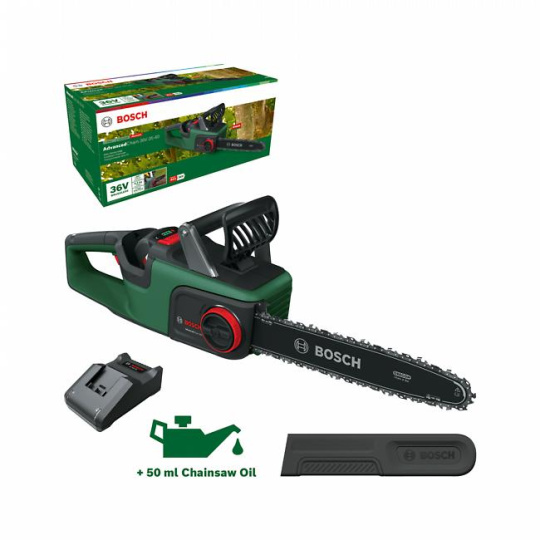 Bosch AdvancedChain 36V-35-40 akumulátorová řetězová pila, lišta 35 cm, řetěz Oregon, automatické mazání olejem