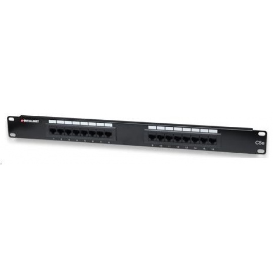 Intellinet Patch Panel, 19", Cat5e, 16-Port, UTP, 1U, Black