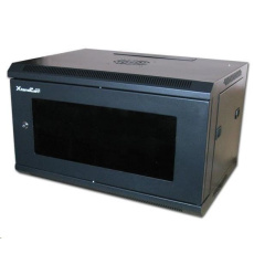 XtendLan 19" nástěnný rozvaděč 6U 600x450, nosnost 60 kg, skleněné kouřové dveře, rozložený, černý