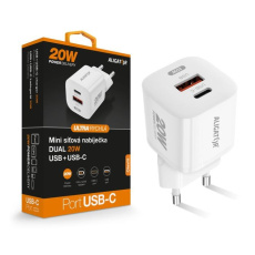 ALIGATOR chytrá síťová mini nabíječka PD 20W, 1x USB-A + 1x USB-C, bílá ALIGATOR chytrá síťová mini nabíječka PD 20W, 1x USB-A + 1x USB-C, bílá