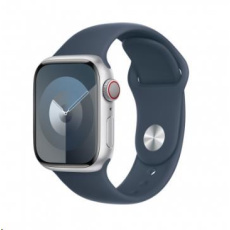 APPLE Watch Series 9 GPS + Cellular 41mm Silver Aluminium Case with Storm Blue Sport Band - M/L