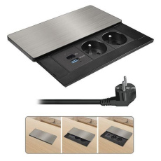 Solight vestavný blok zásuvek s posuvným krytem, 2 zásuvky, USB A+C 65W PD, 2m, stříbrný Solight vestavný blok zásuvek s posuvným krytem, 2 zásuvky, USB A+C 65W PD, 2m, stříbrný